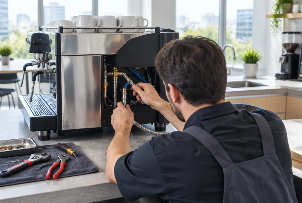 Kaffeevollautomat mit Wasseranschluss für Büro und Gastronomie im Einsatz