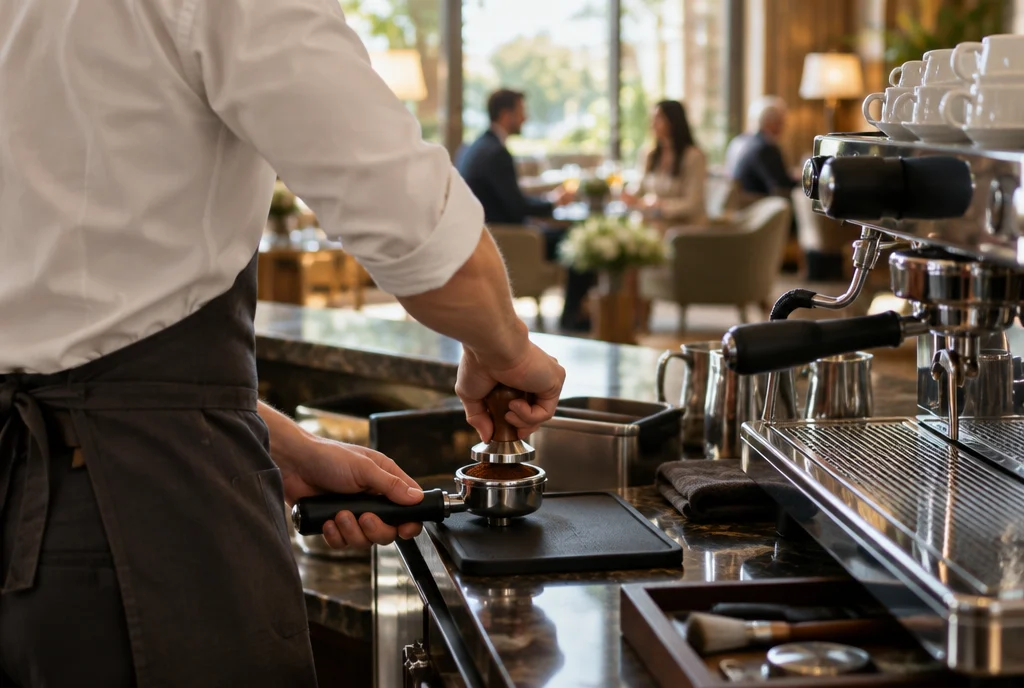 Siebträger Kaffeemaschine für Café, Restaurant und Hotel im Einsatz